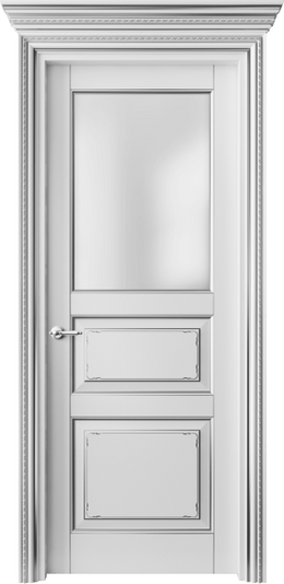 Дверь межкомнатная 6232 ББЛС САТ. Цвет Бук белоснежный с серебром. Материал  Массив бука эмаль с патиной. Коллекция Royal. Картинка.