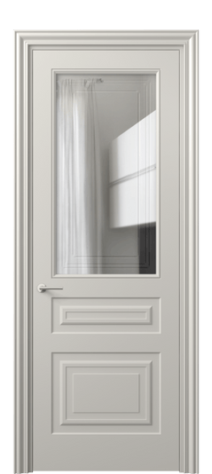 Дверь межкомнатная 8412 МОС Прозрачное стекло с гравировкой Mascot. Цвет Матовый облачно-серый. Материал Гладкая эмаль. Коллекция Mascot. Картинка.